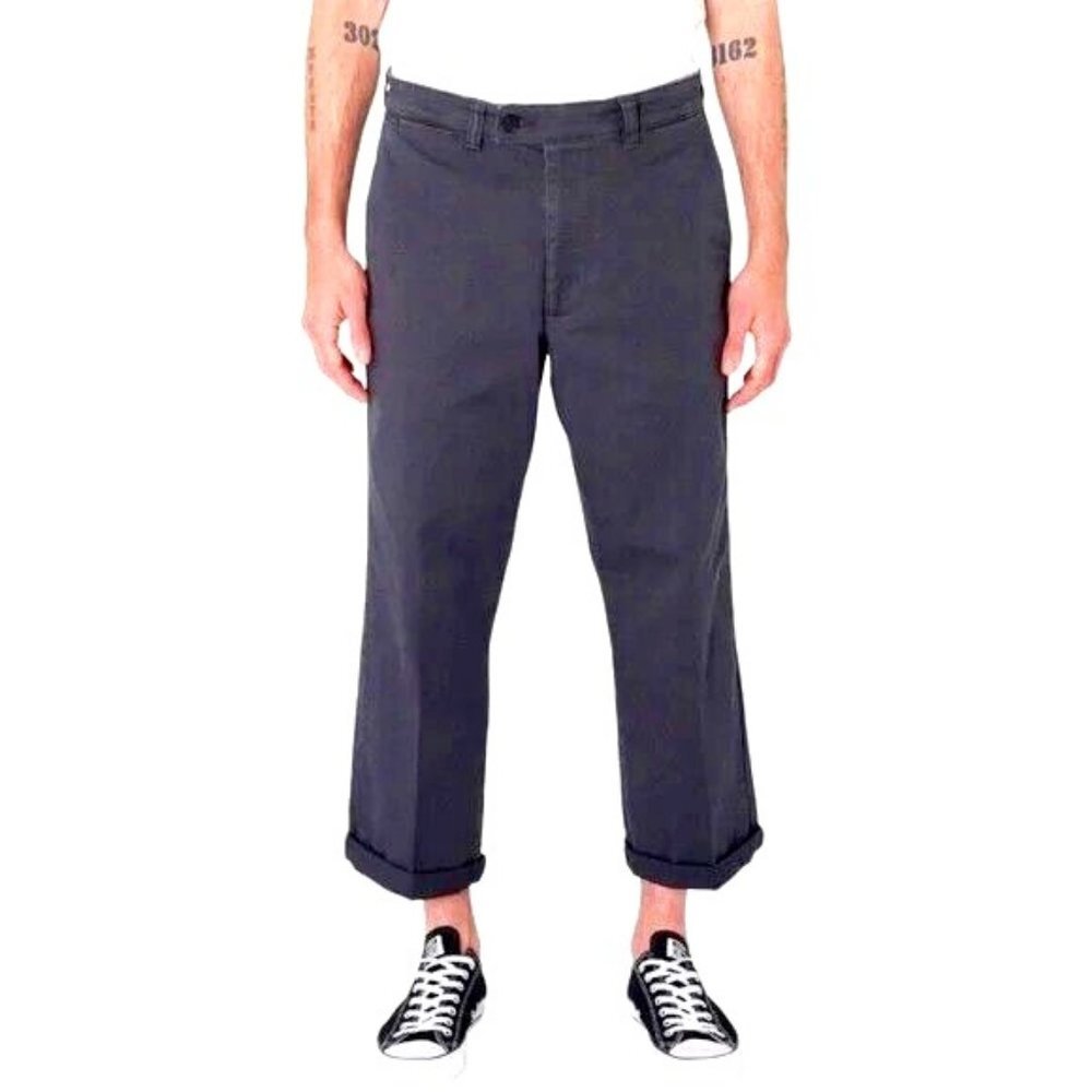 NWT ROLLAS Lazy Boy Wide Leg Chinos New Ink Drill Dark Grey Twill Pant SZ 34